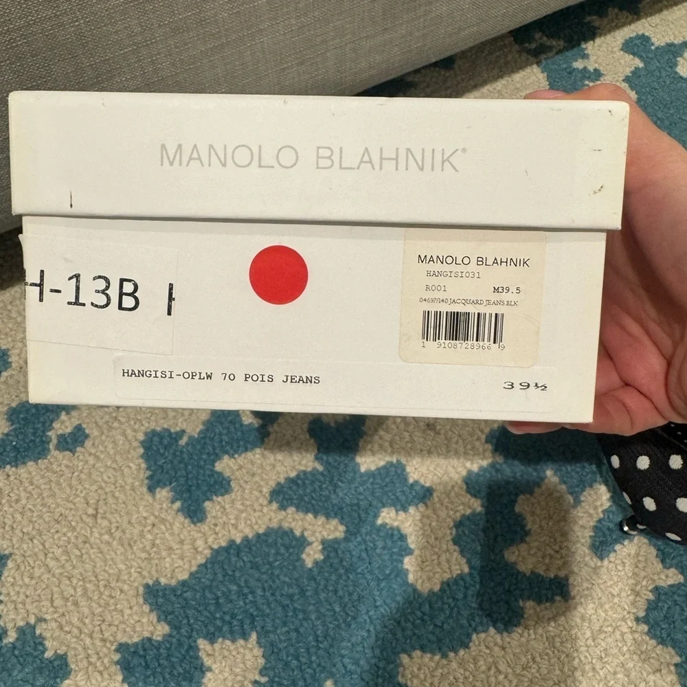 Manolo Blahnik Black and White Polka Dot Heels 70mm Jacquard Jeans Blk - Picture 5 of 10
